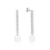Cercei argint lungi cu perle naturale albe si cristale DiAmanti SK23483E_W-G